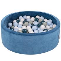 Baseinas su kamuoliukais KiddyMoon Velvet Ball Pool Round 300 Balls, 90 cm x 90 cm, 300 vnt, mėlyna sp.