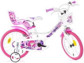 Vaikiškas dviratukas su papildomais ratukais, vaikų Dino Bikes Fairy, balta sp./rožinė sp./įvairių spalvų, 16"