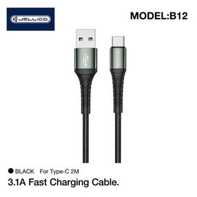 Kaabel Jellico B12 Nylon Braided, USB Type C/USB A male, 200 cm, must v., 20 W