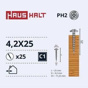 Саморез Haushalt DIN 14566, 4.2 мм x 25 мм, 25 шт.