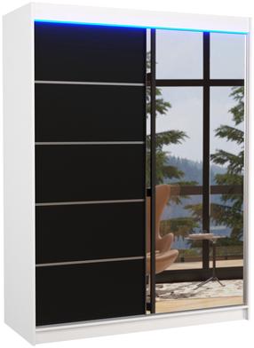 Spinta ADRK Limbo LED, balta sp./juoda sp., 58 cm x 150 cm x 200 cm, su veidrodžiu