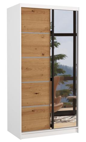 Skapis ADRK Orlando 100, brūna krās./balta krās., 58 cm x 100 cm x 200 cm, ar spoguli