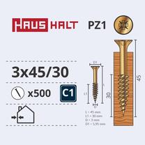 Medsraigtis, universalieji Haushalt PZ1, 3 x 45 mm, geltona sp., 500 vnt.
