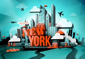 Fototapetas Artgeist Street Art - Red New York Text With Skyscraper And Car Motif MNEW010498, 105 cm x 105 cm