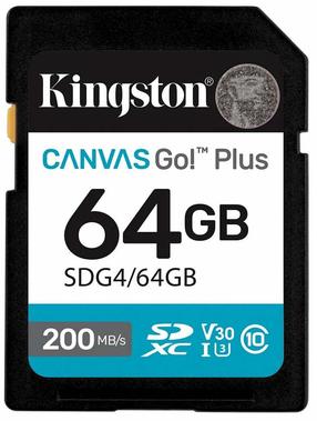 Atminties kortelė Kingston Canvas Go! Plus SDG4, 64 GB, 200 Mb/s - 100 Mb/s