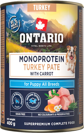 Šlapias šunų maistas Ontario Monoprotein Puppy, kalakutiena/morkos, 0.4 kg