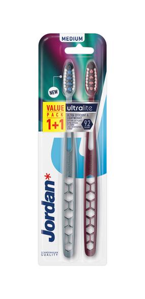 Dantų šepetėlis Jordan Ultralite,1+1, mėlyna sp./pilka sp./vyšnios sp.