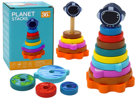 Деревянная пирамида Lean Toys Planet Stacks, 15 см, многоцветный, 10 шт.