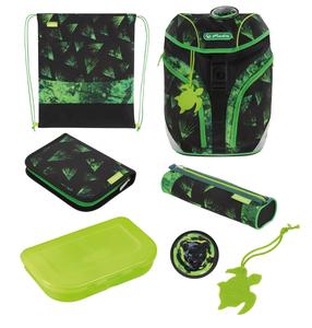 Mokyklinė kuprinė, su priedais Herlitz SoftLight Plus Greenline Explorer, juoda sp./žalia sp., 38 cm x 23 cm x 28 cm