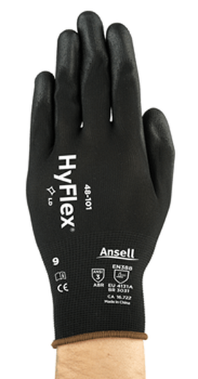 Töökindad kummeeritud Ansell HyFlex 48-101, täiskasvanutele, must v., 11