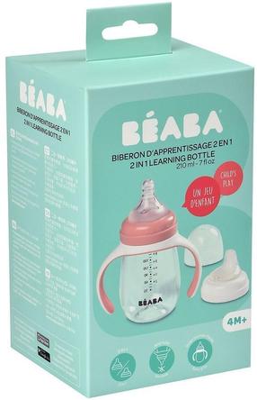 Bērnu pudele dzeršanai Beaba, 210 ml, 4 mēn., caurspīdīga krās./rozā krās.