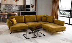 Kampinė sofa Larde Nube 45, geltona sp., dešininė, 276 x 191 cm x 90 cm