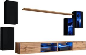Sekcija ASM Switch XXV, ąžuolo sp./juoda sp./skaidri sp., 280 cm x 40 cm x 150 cm