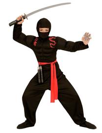 Kostiumas vaikams, superherojus Widmann Super Muscle Ninja, juoda sp./raudona sp., 128 cm