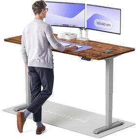 Kompiuterio stalas reguliuojamo aukščio Desktronic HomePro, 180 cm x 80 cm, 63 - 128 cm, pilka sp./riešuto sp.