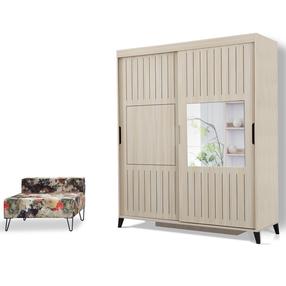 Skapis Kalune Design Fuga 170, gaiši brūna krās., 60 cm x 170 cm x 216 cm, ar spoguli