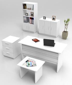 Biuro baldų komplektas Kalune Design VO14 W, balta sp., 37.6 cm x 140 cm x 63.6 cm