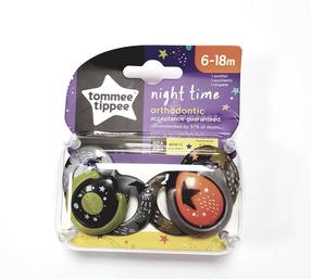 Čiulptukas Tommee Tippee Night Time Orthodontic, nuo 6 mėnesių, (spalva/dizainas parenkami atsitiktine tvarka)
