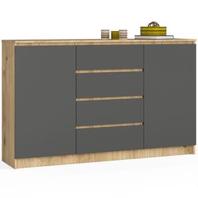 Komoda Akord K160 2D 4SZ CLP, ąžuolo sp./pilka sp., 99 cm x 160 cm x 40 cm