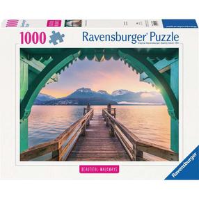 Puzle Ravensburger Beautiful Walkways Romantic Footbridge At Lac dAnnecy, 50 cm x 70 cm, 1000 gab., daudzkrāsaina