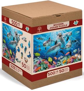 Деревянный пазл Wooden City Happy Dolphins, 37.5 см x 25.4 см, 505 шт., многоцветный