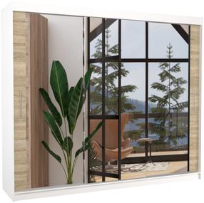 Spinta ADRK Chester, balta sp./sonoma ąžuolo sp., 58 cm x 250 cm x 215 cm, su veidrodžiu