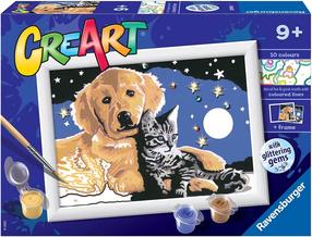 Картина по номерам Ravensburger CreArt Dog With A Kitten At Night, многоцветный