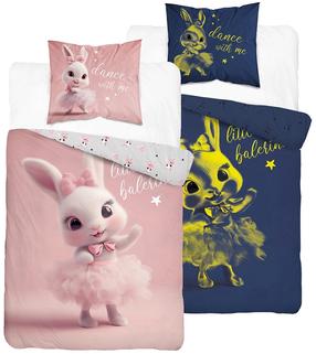Laste voodipesukomplekt Glow In The Dark Bunny PPE-169, roosa v., 140 x 200 cm