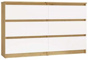 Komoda Malwa M6, balta/artisan oak, 120 cm x 30 cm x 72 cm