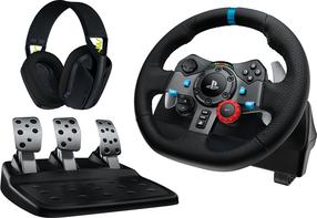 Žaidimų vairas, rinkinys Logitech G29 + G435, juoda sp.
