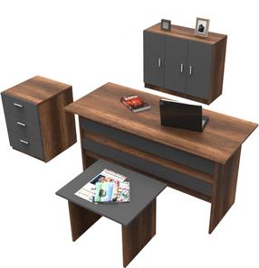 Biuro baldų komplektas Kalune Design VO12 956LCS2113, antracito sp./ruda sp., 73.8 cm x 140 cm x 60 cm