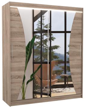 Riidekapp ADRK Charlotte LED, pruun v./pruunikas v., 58 cm x 180 cm x 215 cm, peegliga