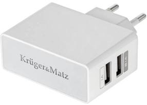 Telefona lādētājs Kruger&Matz, USB/AC/DC, balta krās.