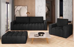 Baldų komplektas Lazaro 3F/1F Puf Mat Velvet 99, vidaus, juoda sp.