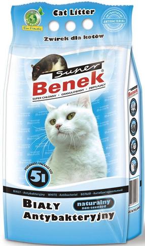 Kaķu smiltis Super Benek White Antibacterial, bentonīts, 5 l