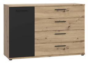 Komoda Forte JCKK225L-M108, ąžuolo sp./juoda sp., 83.1 cm x 124.9 cm x 41.3 cm