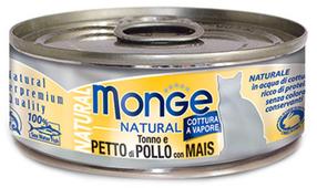 Šlapias kačių maistas Monge Natural Tuna With Chicken & Corn, vištiena/tunas/kukurūzai, 0.08 kg
