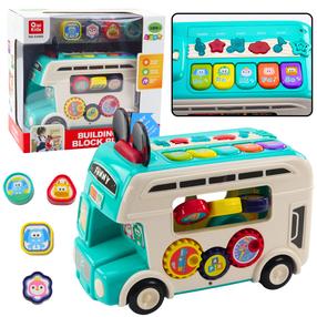 Интерактивная игрушка, автобус Lean Toys Building Block, 22 см, синий цв./белый цв.