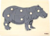 Dėlionė Viga Toys Montessori Hippo with Pins, pilka sp.