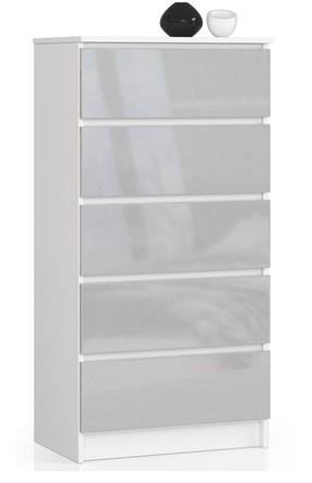 Komoda Akord K60, balta sp./sidabro sp., 121 cm x 40 cm x 60 cm
