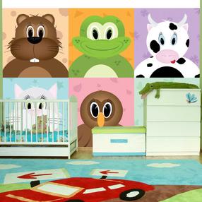 Fototapetas Artgeist Cheerful Animals - Various Colorful Animals: Cat, Pig For Children 4XLNEW010141, 280 cm x 280 cm