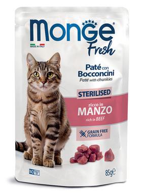 Mitrā kaķu barība Monge Pate with Chunkies Sterilised, liellopa gaļa, 0.085 kg