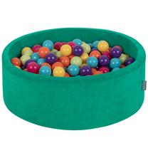 Baseinas su kamuoliukais KiddyMoon Velvet ball pit Round 200 Balls, 90 cm x 90 cm, 200 vnt, žalia sp./įvairių spalvų