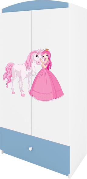 Vaikiška spinta Kocot Kids Babydreams Princess & Horse, mėlyna sp./balta sp., 90 cm x 52 cm x 175.5 cm