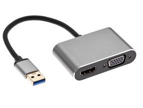 Adapteris RoGer RO-DGK-2IN1-2, HDMI/VGA/USB Type A, pilka sp.