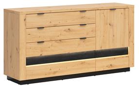 Komoda S467-KOM1D4S-DASN/CABL, ąžuolo sp./juoda sp., 85 cm x 42 cm x 161 cm