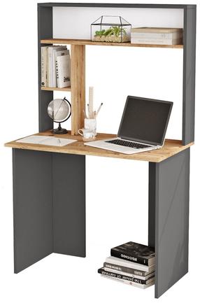 Rašomasis stalas su lentyna Kalune Design BR2 AA, 90 cm x 51.6 cm, 148.6 cm, antracito sp./ruda sp.