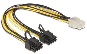 Vads Delock ATX 8pin / Molex PCI 6 pin female, PCI Express 8 pin male x 2, 0.3 m, dzeltena krās.