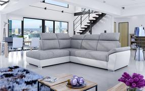 Kampinė sofa Loreto Sawana 21, Soft 17, balta sp./pilka sp., kairinė, 210 x 260 cm x 102 cm
