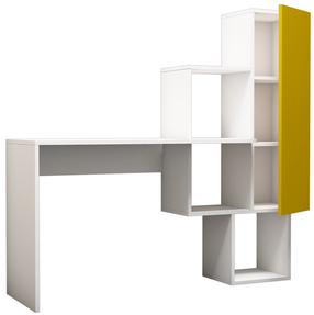 Rašomasis stalas su lentyna Kalune Design Acelya 845HCT3801, 145 cm x 45 cm, 74.8 cm, balta sp./geltona sp.